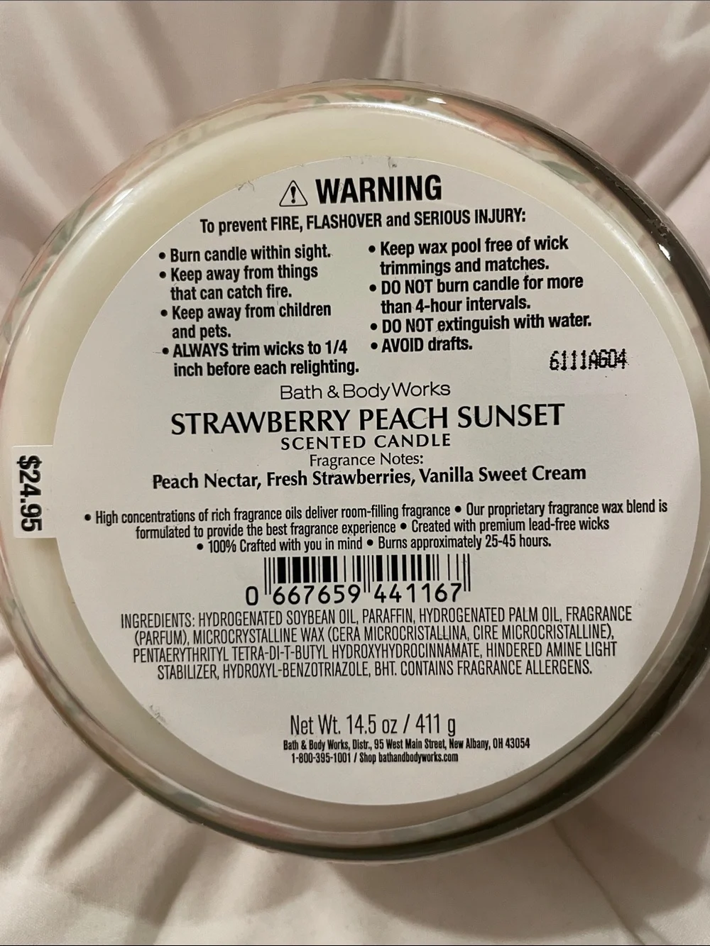 BBW Strawberry Peach Sunset 3 Wick Candle